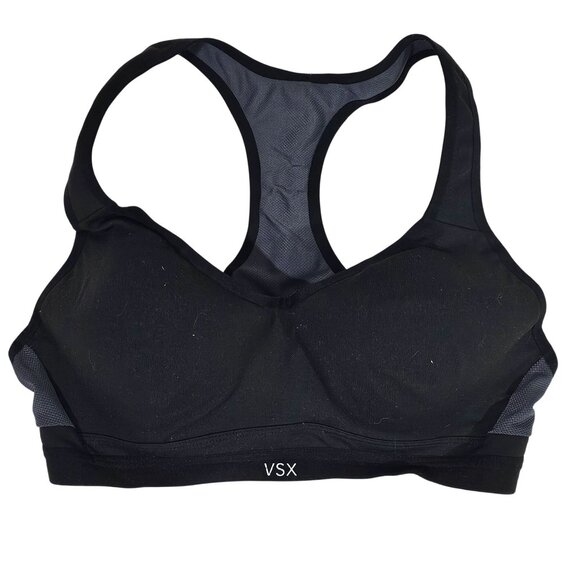 Victorias Secret VSX Black Sports Bra Size 36B High Support Racerback Nylon Blen - Picture 1 of 4